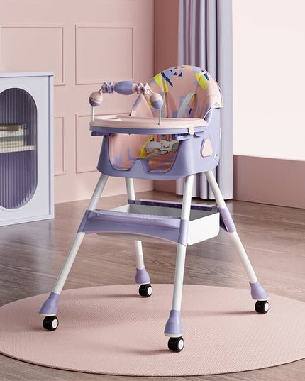 Scaun de Masa pe Roti pentru Copii, 2 Tavite si Husa Detasabile, Multifuncțional, Stabil, Centura de Siguranta, Spatar Reglabil Moale, Balansoar, Cos de Depozitare, de la 6 Luni