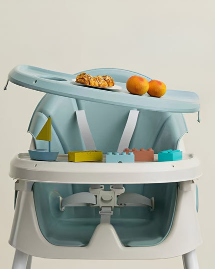 Scaun de Masa pe Roti pentru Copii, 2 Tavite si Husa Detasabile, Multifuncțional, Stabil, Centura de Siguranta, Spatar Reglabil Moale, Balansoar, Cos de Depozitare, de la 6 Luni