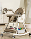 Crem / Scaun de Masa pe Roti pentru Copii, Flippy, 2 Tavite si Husa Detasabile, Multifuncțional, Stabil, Centura de Siguranta, Spatar Reglabil Moale, Balansoar, Cos de Depozitare, de la 6 Luni, Crem