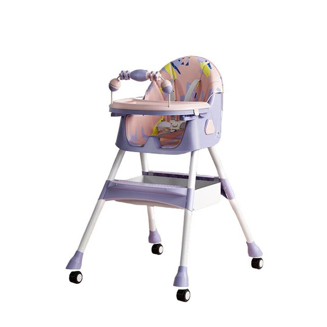 Scaun de Masa pe Roti pentru Copii, 2 Tavite si Husa Detasabile, Multifuncțional, Stabil, Centura de Siguranta, Spatar Reglabil Moale, Balansoar, Cos de Depozitare, de la 6 Luni