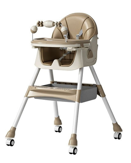 Scaun de Masa pe Roti pentru Copii, 2 Tavite si Husa Detasabile, Multifuncțional, Stabil, Centura de Siguranta, Spatar Reglabil Moale, Balansoar, Cos de Depozitare, de la 6 Luni