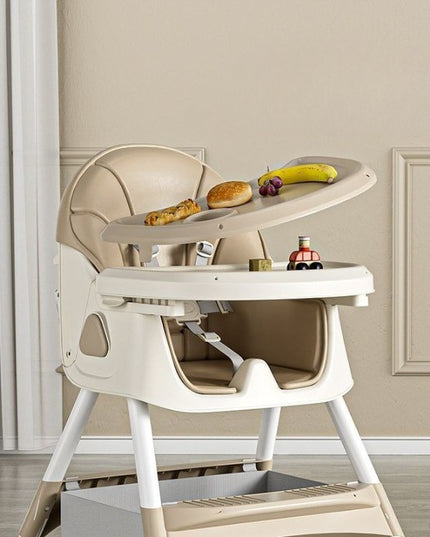 Scaun de Masa pentru Bebelusi si Copii, 2 Tavite cu Jucarii si Husa Detasabile, Multifuncțional, Stabil, Centura de Siguranta, Spatar Reglabil Moale, Balansoar, Cos de Depozitare, de la 6 Luni