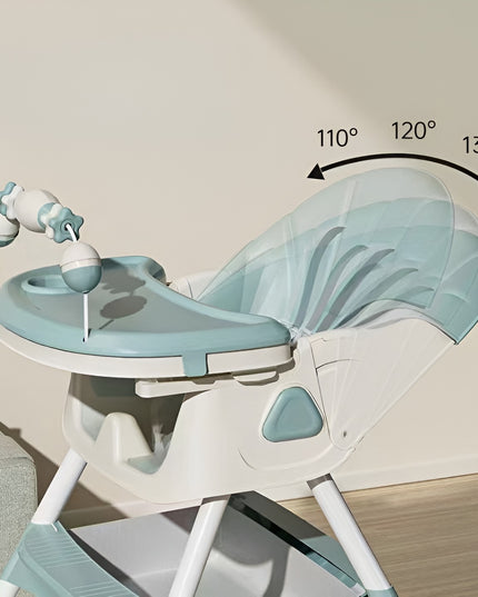 Scaun de Masa pentru Bebelusi si Copii, 2 Tavite cu Jucarii si Husa Detasabile, Multifuncțional, Stabil, Centura de Siguranta, Spatar Reglabil Moale, Balansoar, Cos de Depozitare, de la 6 Luni