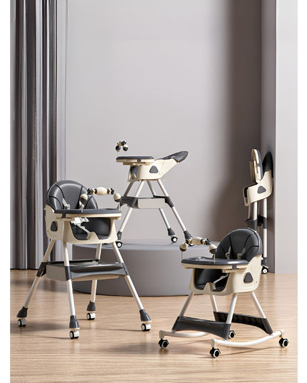 Scaun de Masa pentru Bebelusi si Copii, 2 Tavite cu Jucarii si Husa Detasabile, Multifuncțional, Stabil, Centura de Siguranta, Spatar Reglabil Moale, Balansoar, Cos de Depozitare, de la 6 Luni