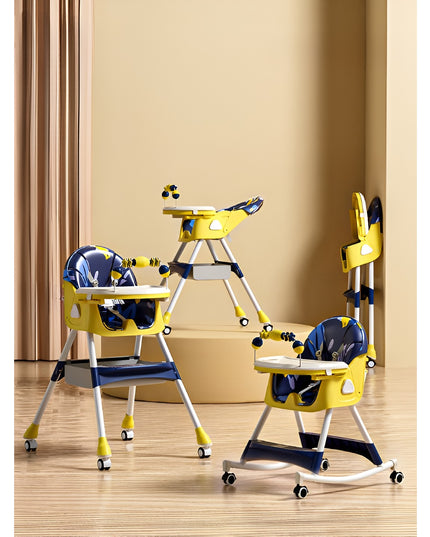 Scaun de Masa pentru Bebelusi si Copii, 2 Tavite cu Jucarii si Husa Detasabile, Multifuncțional, Stabil, Centura de Siguranta, Spatar Reglabil Moale, Balansoar, Cos de Depozitare, de la 6 Luni