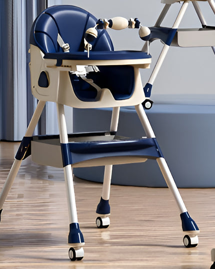 Scaun de Masa pentru Bebelusi si Copii, 2 Tavite cu Jucarii si Husa Detasabile, Multifuncțional, Stabil, Centura de Siguranta, Spatar Reglabil Moale, Balansoar, Cos de Depozitare, de la 6 Luni