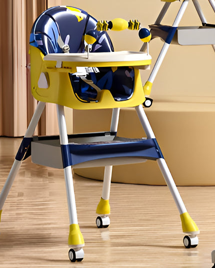 Scaun de Masa pentru Bebelusi si Copii, 2 Tavite cu Jucarii si Husa Detasabile, Multifuncțional, Stabil, Centura de Siguranta, Spatar Reglabil Moale, Balansoar, Cos de Depozitare, de la 6 Luni