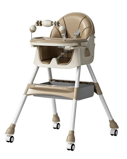 Scaun de Masa pentru Bebelusi si Copii, 2 Tavite cu Jucarii si Husa Detasabile, Multifuncțional, Stabil, Centura de Siguranta, Spatar Reglabil Moale, Balansoar, Cos de Depozitare, de la 6 Luni