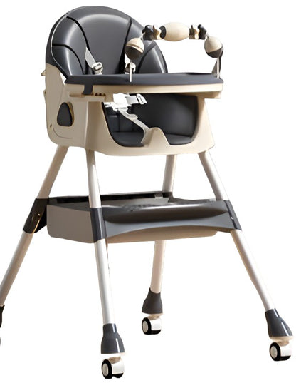 Scaun de Masa pentru Bebelusi si Copii, 2 Tavite cu Jucarii si Husa Detasabile, Multifuncțional, Stabil, Centura de Siguranta, Spatar Reglabil Moale, Balansoar, Cos de Depozitare, de la 6 Luni