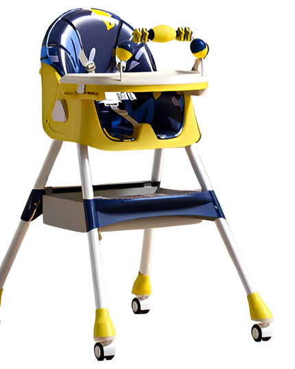Scaun de Masa pentru Bebelusi si Copii, 2 Tavite cu Jucarii si Husa Detasabile, Multifuncțional, Stabil, Centura de Siguranta, Spatar Reglabil Moale, Balansoar, Cos de Depozitare, de la 6 Luni