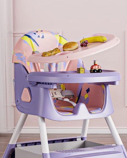Scaun de Masa pentru Bebelusi si Copii, 2 Tavite cu Jucarii si Husa Detasabile, Multifuncțional, Stabil, Centura de Siguranta, Spatar Reglabil Moale, Balansoar, Cos de Depozitare, de la 6 Luni