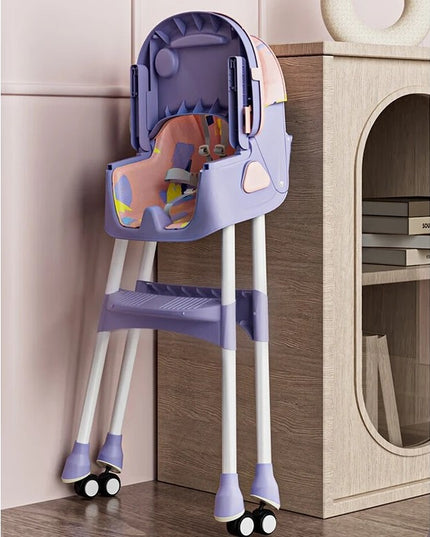 Scaun de Masa pentru Bebelusi si Copii, 2 Tavite cu Jucarii si Husa Detasabile, Multifuncțional, Stabil, Centura de Siguranta, Spatar Reglabil Moale, Balansoar, Cos de Depozitare, de la 6 Luni