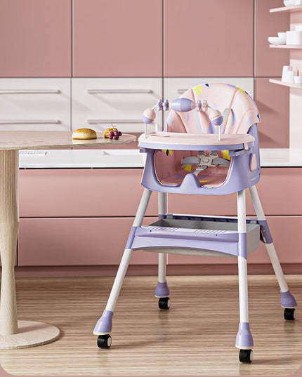 Scaun de Masa pentru Bebelusi si Copii, 2 Tavite cu Jucarii si Husa Detasabile, Multifuncțional, Stabil, Centura de Siguranta, Spatar Reglabil Moale, Balansoar, Cos de Depozitare, de la 6 Luni