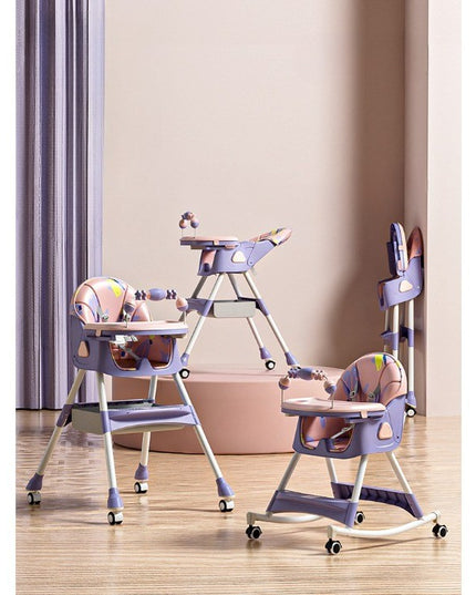 Scaun de Masa pentru Bebelusi si Copii, 2 Tavite cu Jucarii si Husa Detasabile, Multifuncțional, Stabil, Centura de Siguranta, Spatar Reglabil Moale, Balansoar, Cos de Depozitare, de la 6 Luni