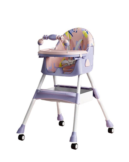 Scaun de Masa pentru Bebelusi si Copii, 2 Tavite cu Jucarii si Husa Detasabile, Multifuncțional, Stabil, Centura de Siguranta, Spatar Reglabil Moale, Balansoar, Cos de Depozitare, de la 6 Luni