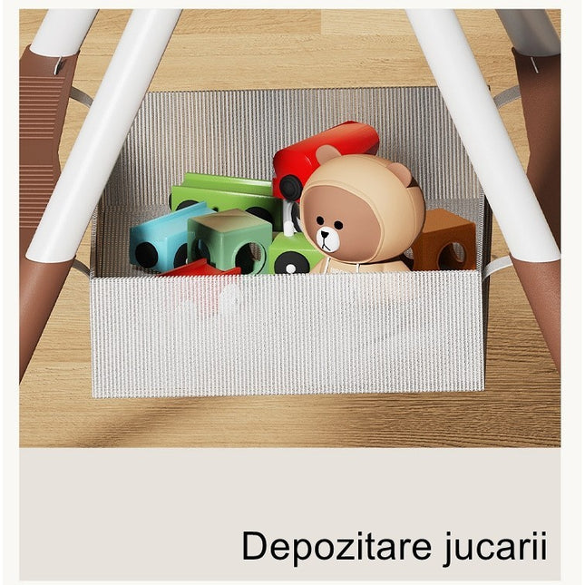 Scaun de Masa pentru Bebelusi si Copii cu Roti, cu Tetiera, Telescopic, Pliabil, Masuta Reglabila, Suport Picioare, Scaun cu Invelis Piele Artificiala, Centura Siguranta, Spatiu Depozitare