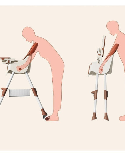 Scaun de Masa pentru Bebelusi si Copii cu Roti, cu Tetiera, Telescopic, Pliabil, Masuta Reglabila, Suport Picioare, Scaun cu Invelis Piele Artificiala, Centura Siguranta, Spatiu Depozitare