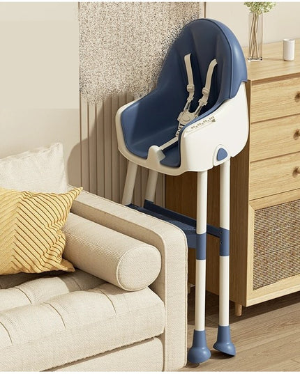 Scaun de Masa pentru Bebelusi si Copii, cu Roti, Telescopic, Pliabil, Masuta Reglabila, Suport Picioare, Scaun cu Invelis Piele Artificiala, Centura Siguranta, Spatiu Depozitare