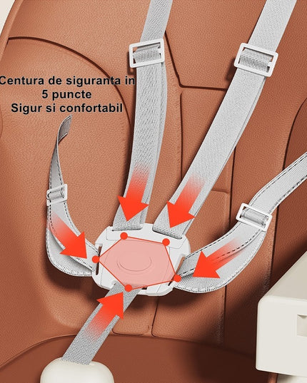 Scaun de Masa pentru Bebelusi si Copii, cu Roti, Telescopic, Pliabil, Masuta Reglabila, Suport Picioare, Scaun cu Invelis Piele Artificiala, Centura Siguranta, Spatiu Depozitare
