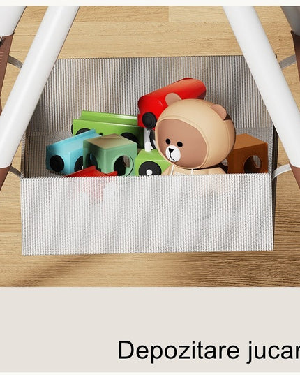 Scaun de Masa pentru Bebelusi si Copii, cu Roti, Telescopic, Pliabil, Masuta Reglabila, Suport Picioare, Scaun cu Invelis Piele Artificiala, Centura Siguranta, Spatiu Depozitare