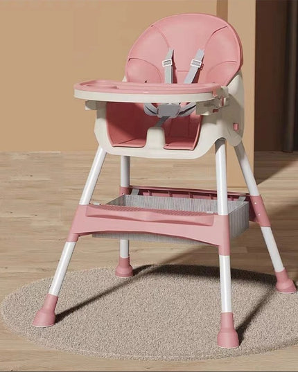 Scaun de Masa pentru Bebelusi si Copii, cu Roti, Telescopic, Pliabil, Masuta Reglabila, Suport Picioare, Scaun cu Invelis Piele Artificiala, Centura Siguranta, Spatiu Depozitare