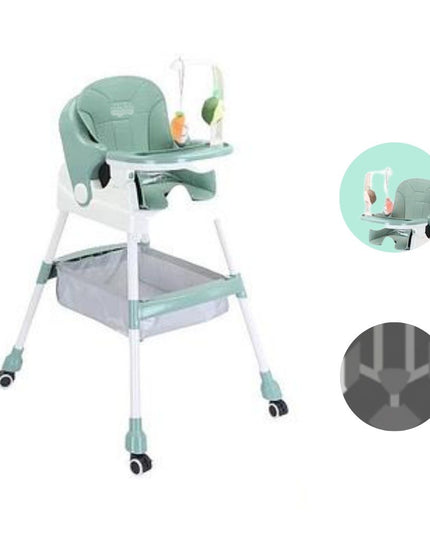 Scaun de Masa pentru Copii, Multifunctional, Pliabil, cu Roti, Cos de Depozitare, din Plastic, Centura de Siguranta, Suport de Agatat Jucarii