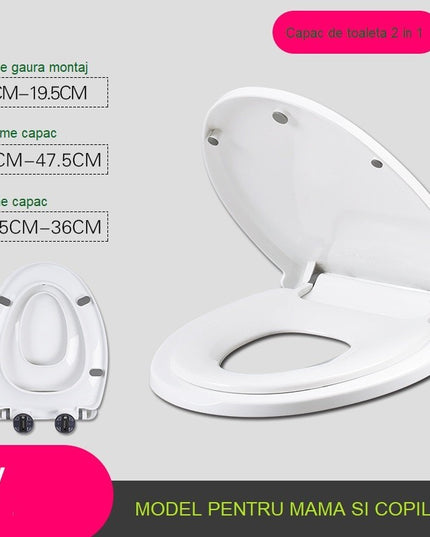 Capac de Toaleta cu Reductie 1, pentru Copii si Adulti, Coborare Lenta si Silentioasa, Instalare Usoara, din PP5 , in Forma de V