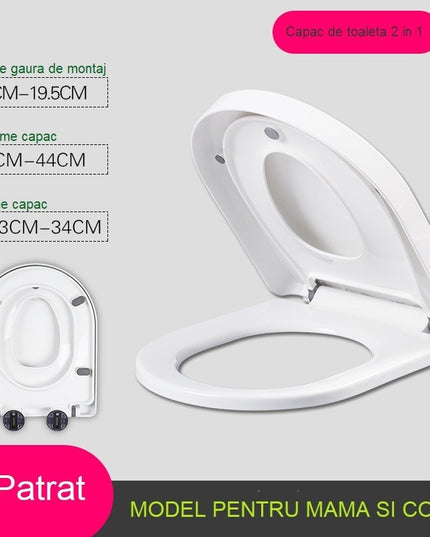 Capac de Toaleta cu Reductie 1, pentru Copii si Adulti, Coborare Lenta si Silentioasa, Instalare Usoara, din PP5 , in Forma de U Patrat