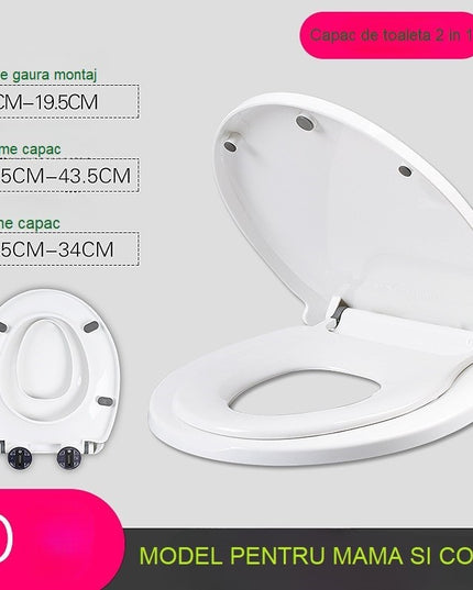 Capac de Toaleta cu Reductie 1, pentru Copii si Adulti, Coborare Lenta si Silentioasa, Instalare Usoara, din PP5 , in Forma de O