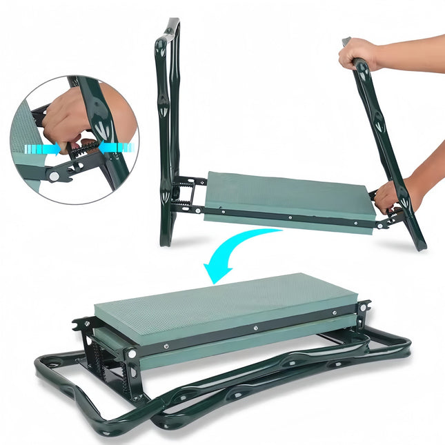 Scaun Multifunctional pentru Gradinarit, Inaltime Reglabila, Geanta Laterala pentru unelte,Pliabil