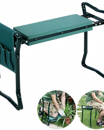 Scaun Multifunctional pentru Gradinarit, Inaltime Reglabila, Geanta Laterala pentru unelte,Pliabil