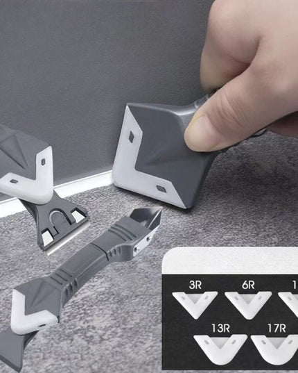 Racleta pentru Indepartare Adeziv, Racleta pentru Silicon si Lipici, 5 Capete din silicon, Dimensiune Inchisa , Metal