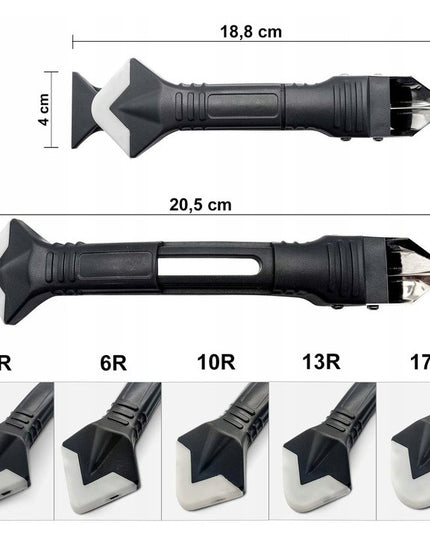 Racleta pentru Indepartare Adeziv, Racleta pentru Silicon si Lipici, 5 Capete din silicon, Dimensiune Inchisa , Metal