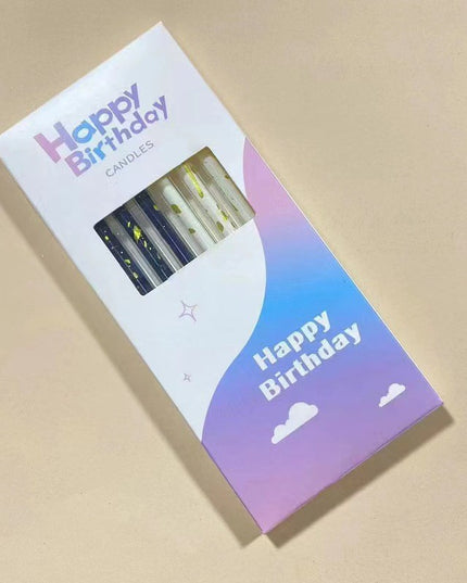 Set 6 Lumanari Lungi, din Parafina, 10 x 0.5 cm, Happy Birthday, /