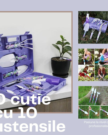 10 accesorii pentru gradinarit geanta depozitare inclusa, otel inoxidabil