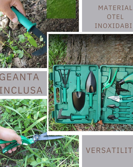 10 accesorii pentru gradinarit geanta depozitare inclusa, otel inoxidabil,