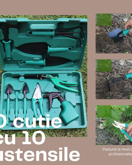 10 accesorii pentru gradinarit geanta depozitare inclusa, otel inoxidabil,