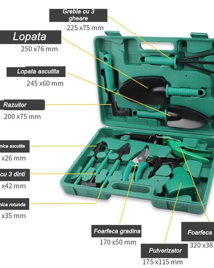 10 accesorii pentru gradinarit geanta depozitare inclusa, otel inoxidabil,