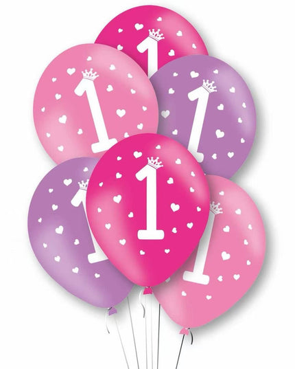 Baloane de Decor, Set 10 Baloane de Decor pentru Aniversare 1 An, Model pentru Fetite, din Latex 25 cm, /