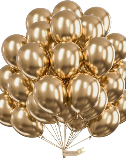 10 Baloane din Latex Chrome, Model Party,Gold, 1 g