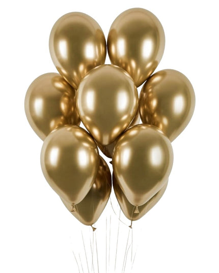 10 Baloane din Latex Chrome, Model Party,Gold, 1 g