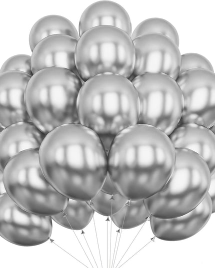 10 Baloane din Latex Chrome, Model Party,Silver, 1 g