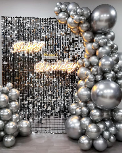 10 Baloane din Latex Chrome, Model Party,Silver, 1 g