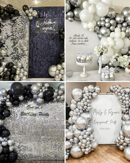 10 Baloane din Latex Chrome, Model Party,Silver, 1 g