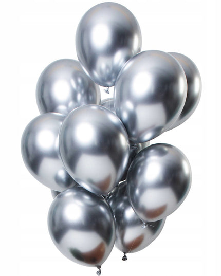 10 Baloane din Latex Chrome, Model Party,Silver, 1 g