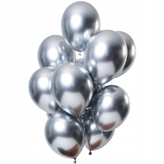 10 Baloane din Latex Chrome, Model Party,Silver, 1 g