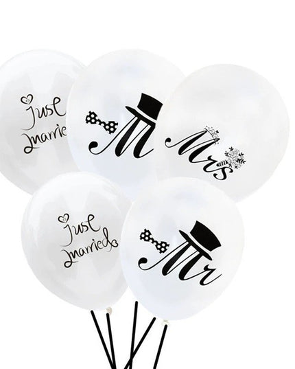 Set 10 Baloane din Latex, Model Party Casatorie, Mr&Mrs Just Married, 2.8 g, 30 cm, /