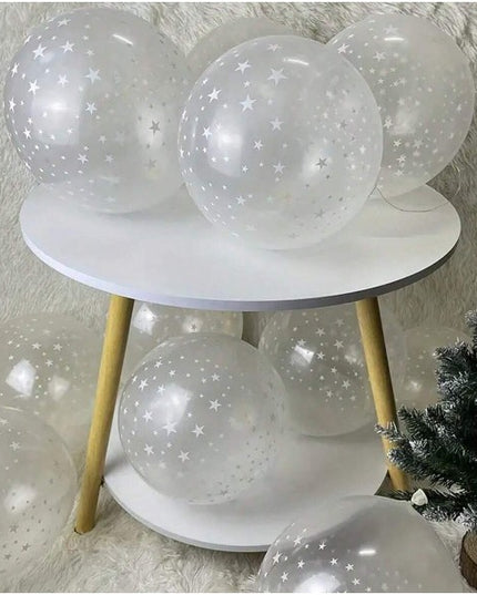 10 Baloane din Latex Transparente, Model Party,Stelute Albe, 2.8 g