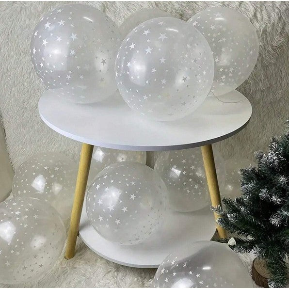10 Baloane din Latex Transparente, Model Party,Stelute Albe, 2.8 g