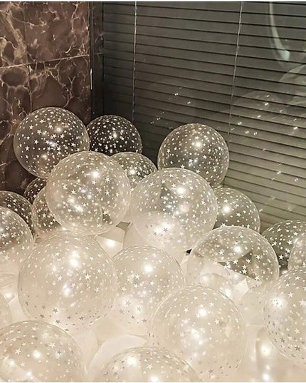 10 Baloane din Latex Transparente, Model Party,Stelute Albe, 2.8 g
